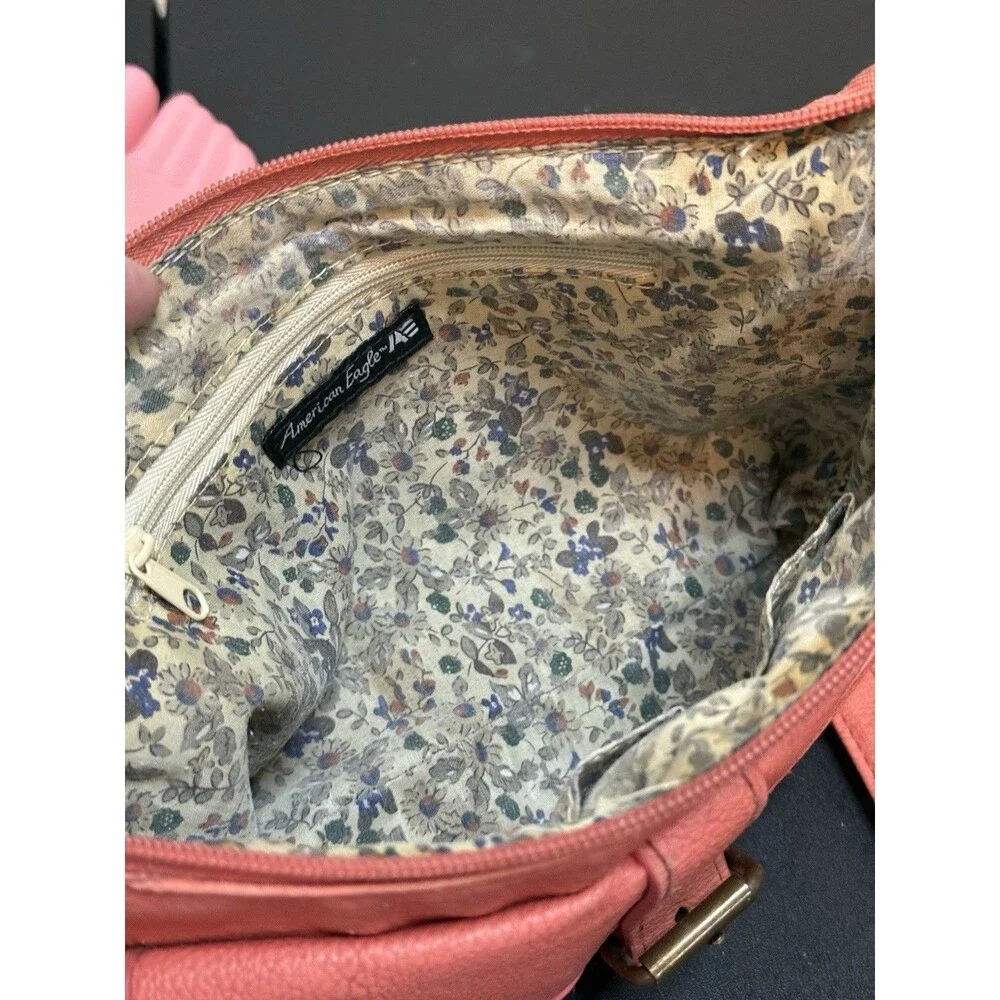 American Eagle Coral Pink Floral Inside Shoulder Bag Purse Crossbody 10x7